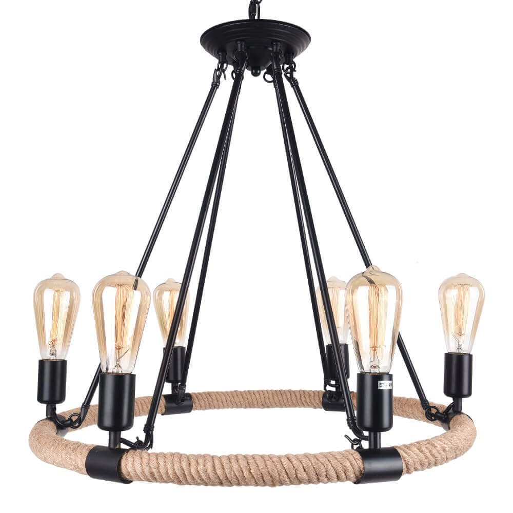 Pendant Light | Wagon Wheel Rope Chandelier