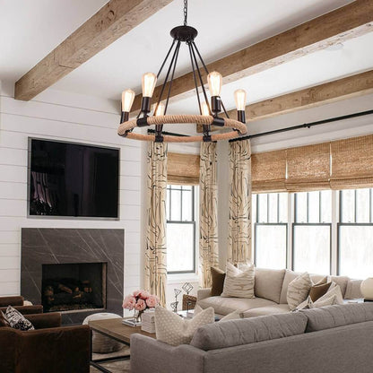 Pendant Light | Wagon Wheel Rope Chandelier