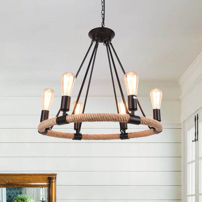 Pendant Light | Wagon Wheel Rope Chandelier