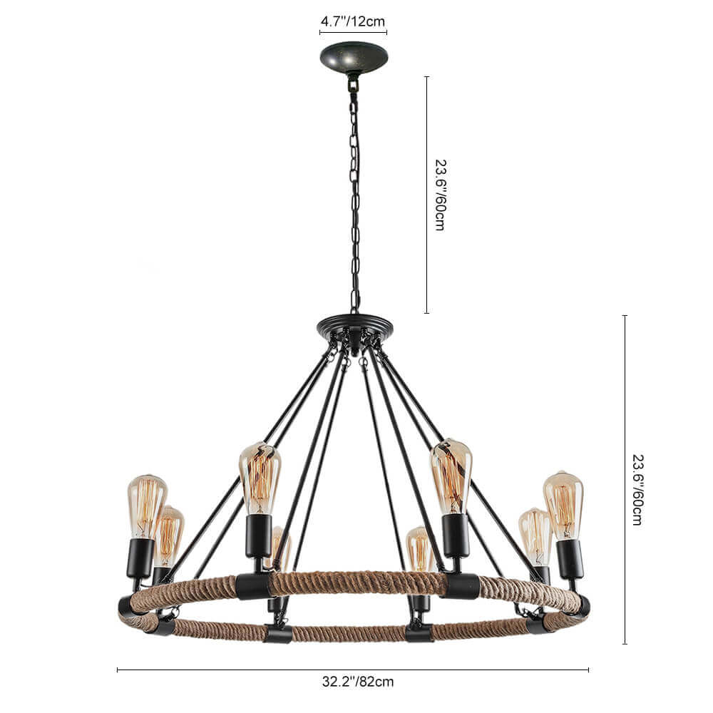 Pendant Light | Wagon Wheel Rope Chandelier
