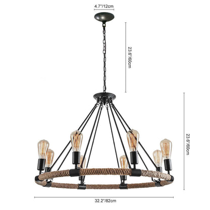 Pendant Light | Wagon Wheel Rope Chandelier