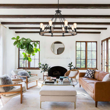 Pendant Light | Wagon Wheel Rope Chandelier