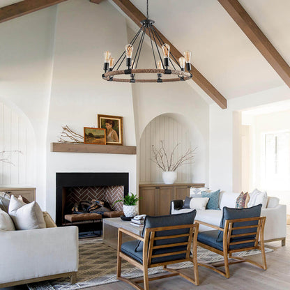 Pendant Light | Wagon Wheel Rope Chandelier