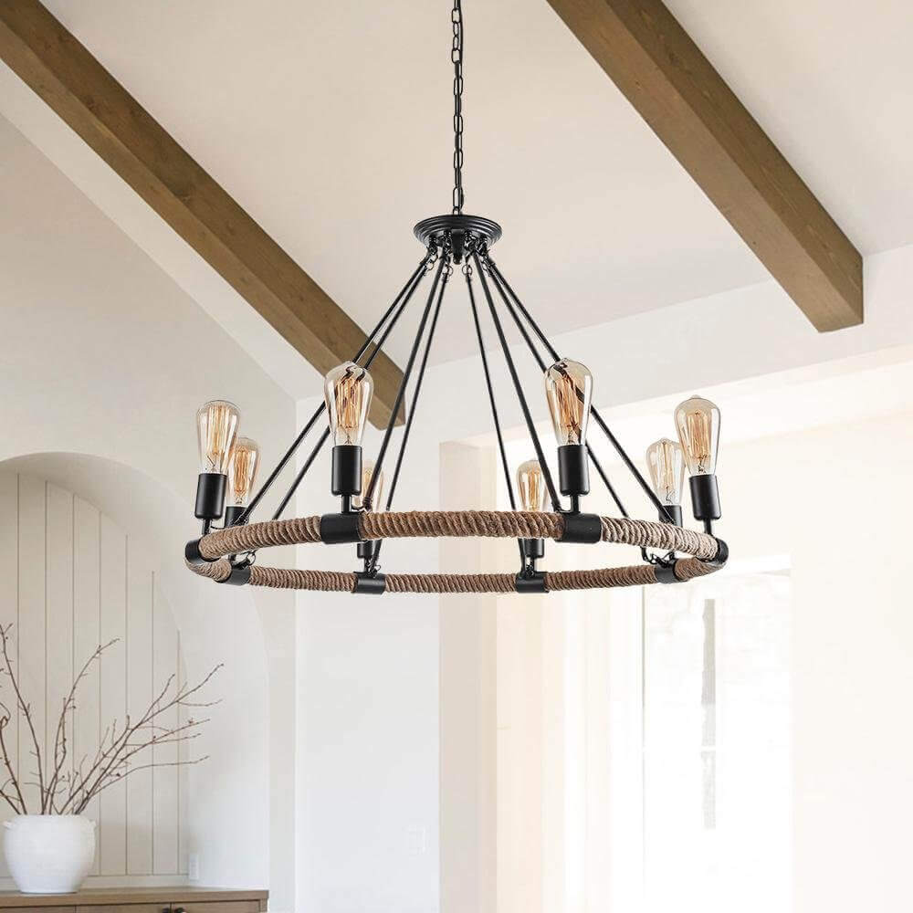 Pendant Light | Wagon Wheel Rope Chandelier