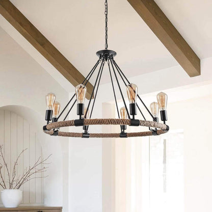 Pendant Light | Wagon Wheel Rope Chandelier