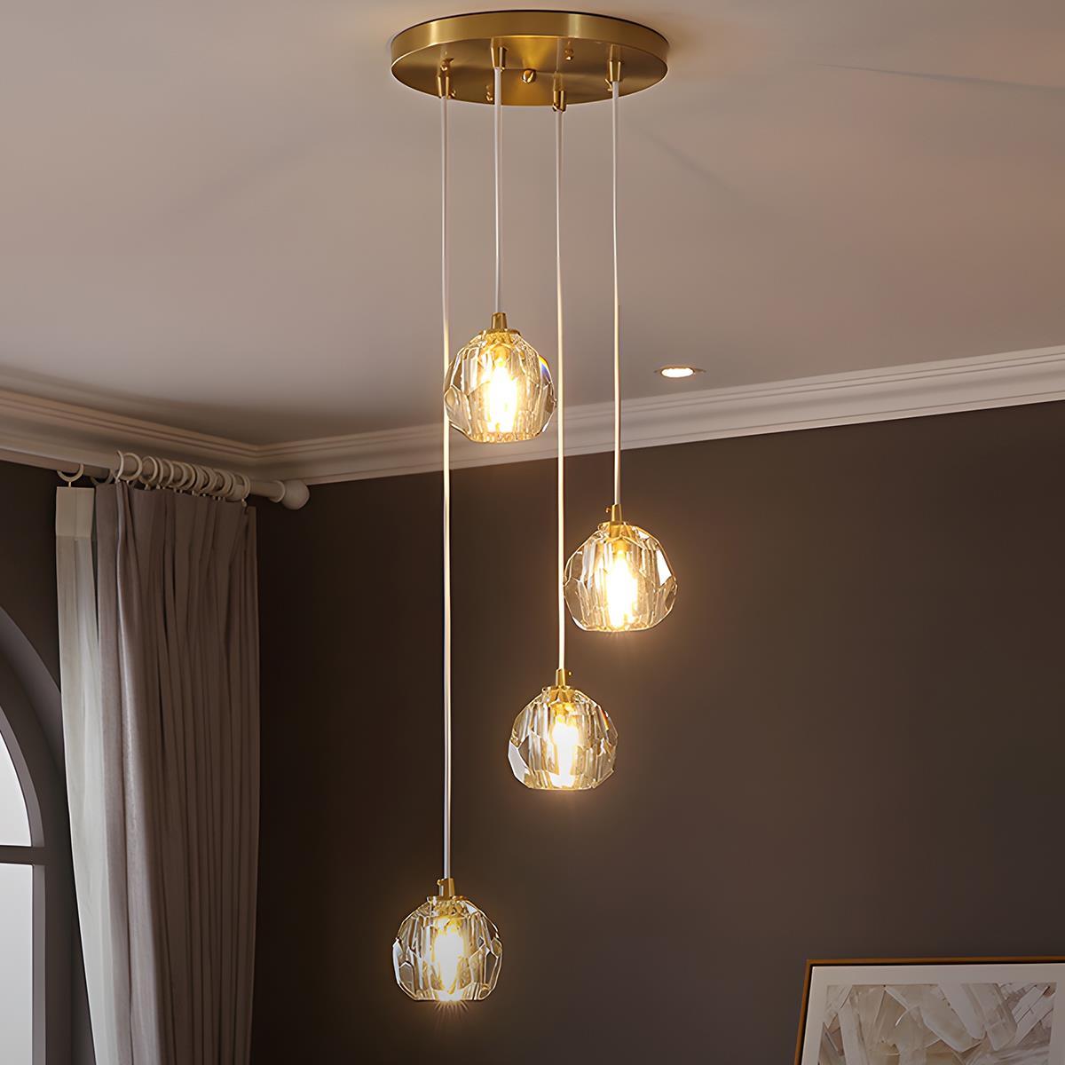 Pendant Light | Crystal Cluster Brass Design