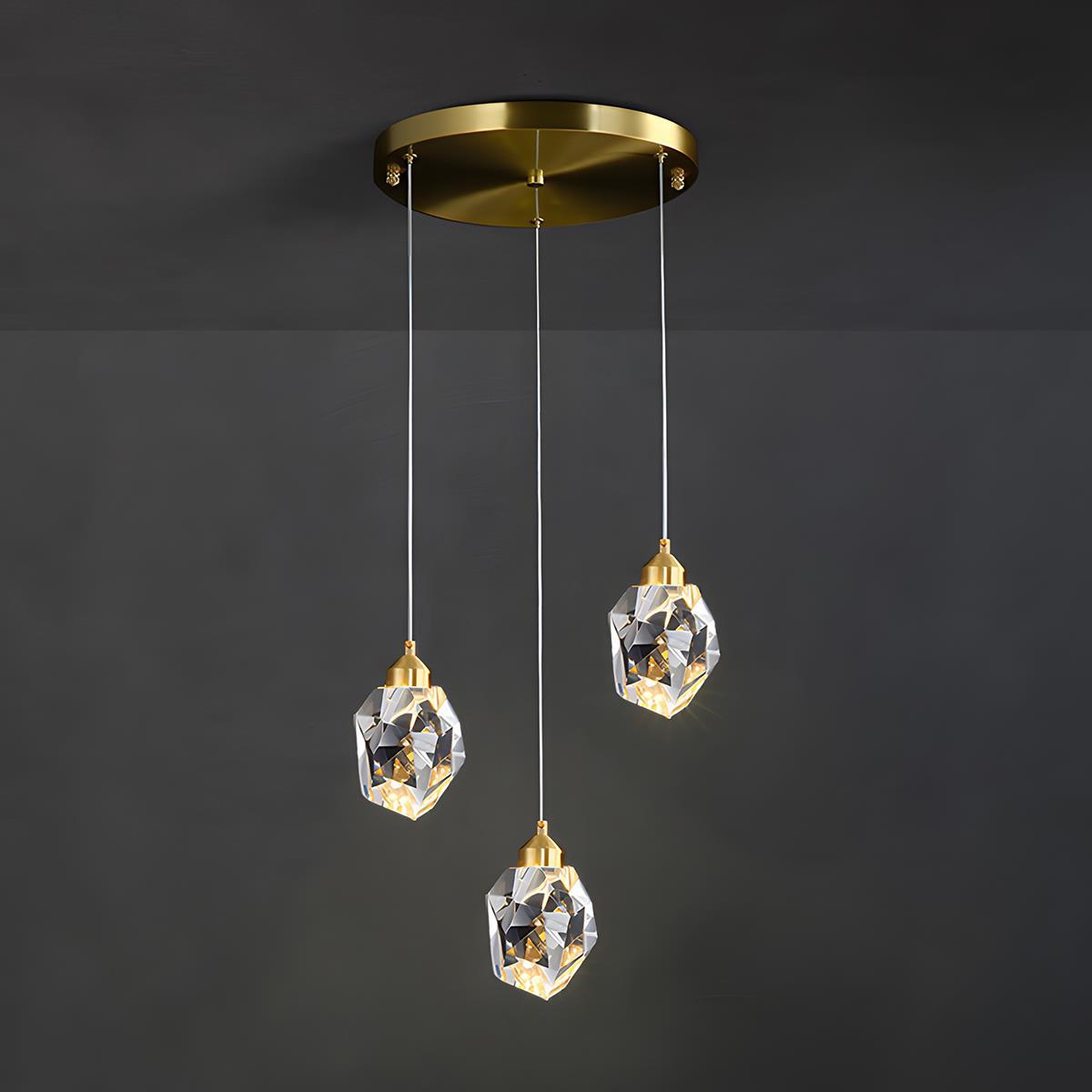 Pendant Light | Crystal Cluster Brass Design