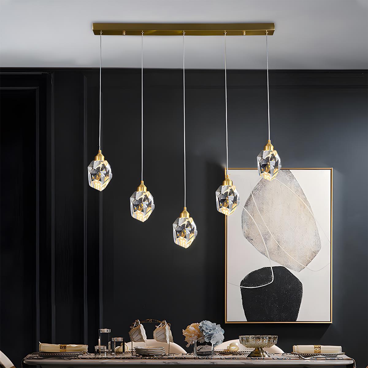 Pendant Light | Crystal Cluster Brass Design