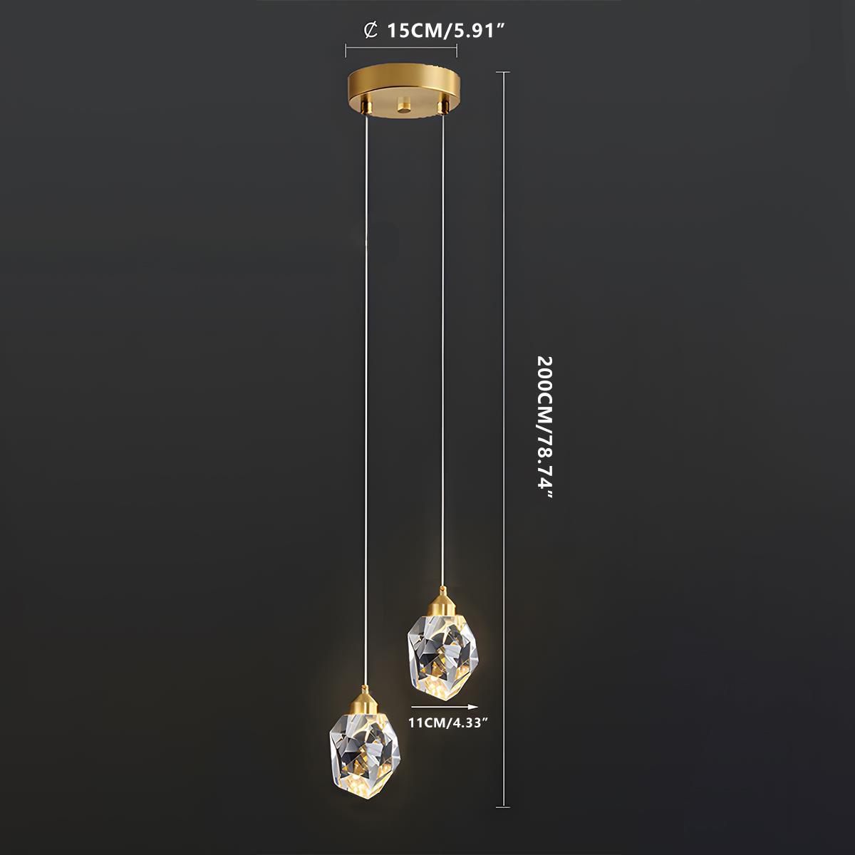 Pendant Light | Crystal Cluster Brass Design