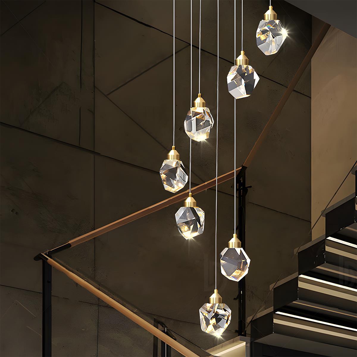 Pendant Light | Crystal Cluster Brass Design