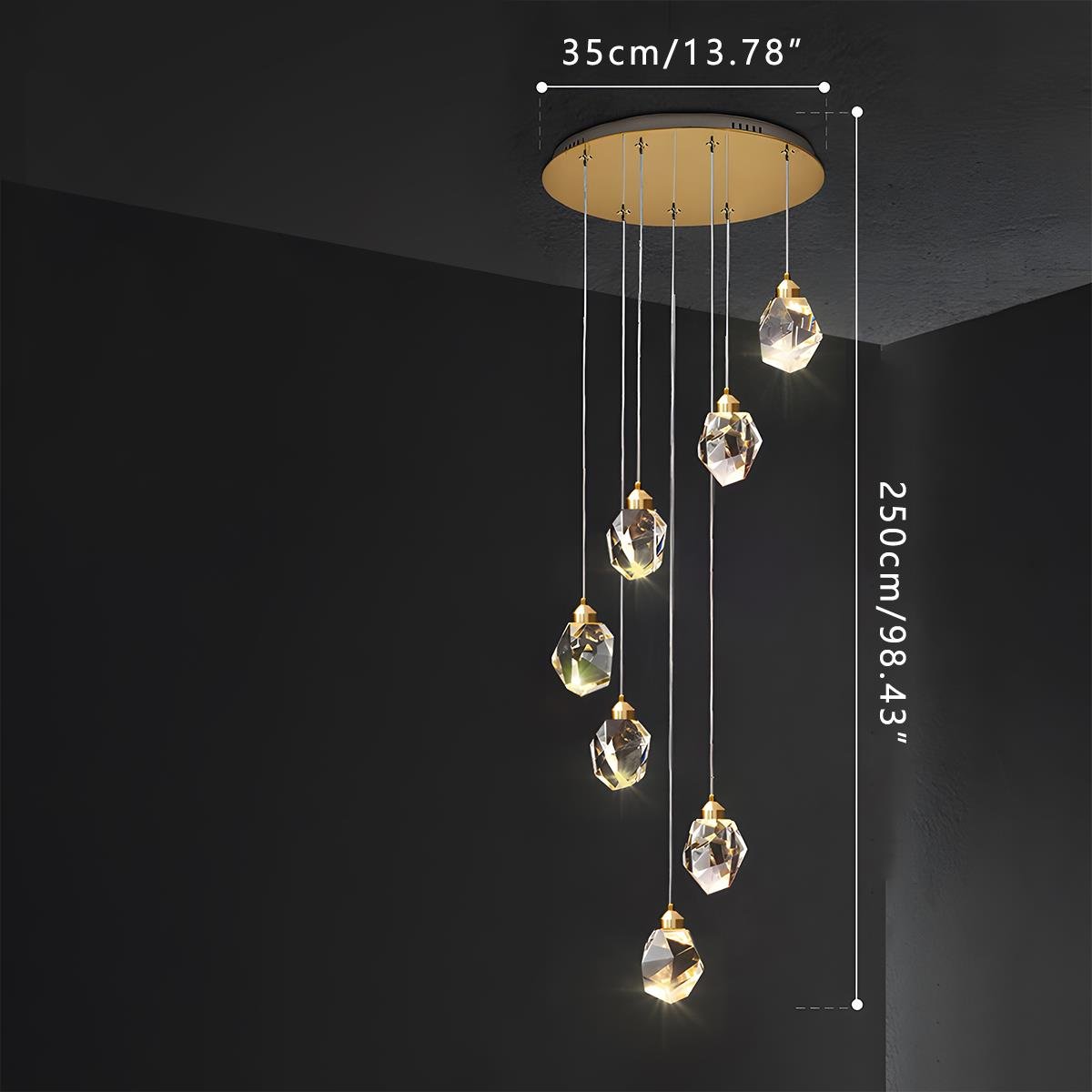 Pendant Light | Crystal Cluster Brass Design