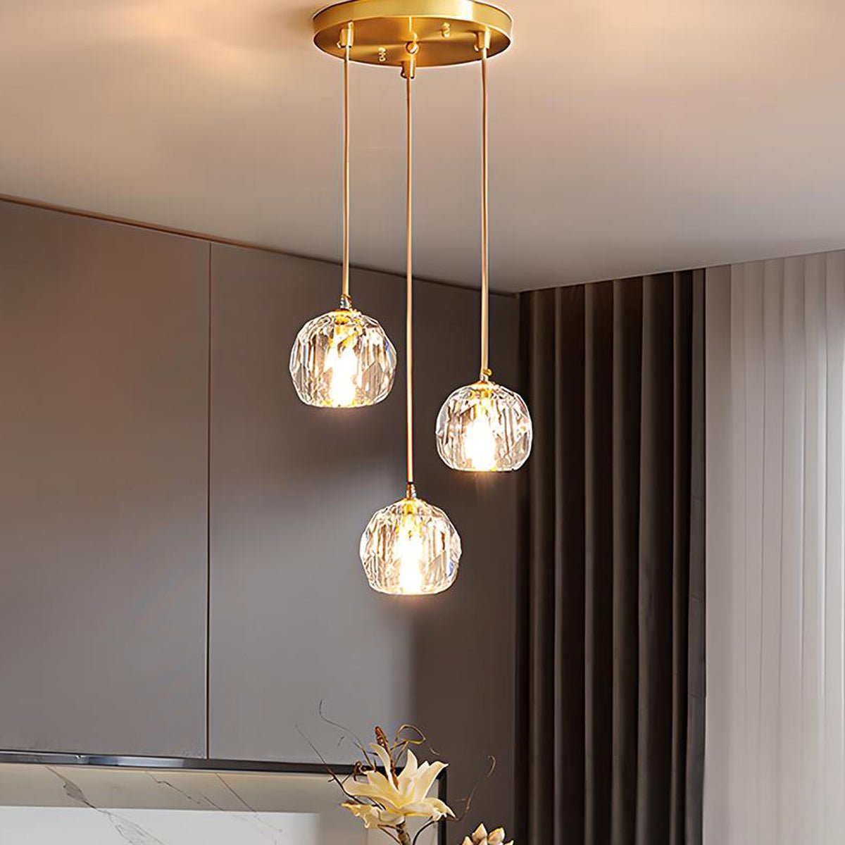 Pendant Light | Crystal Cluster Brass Design