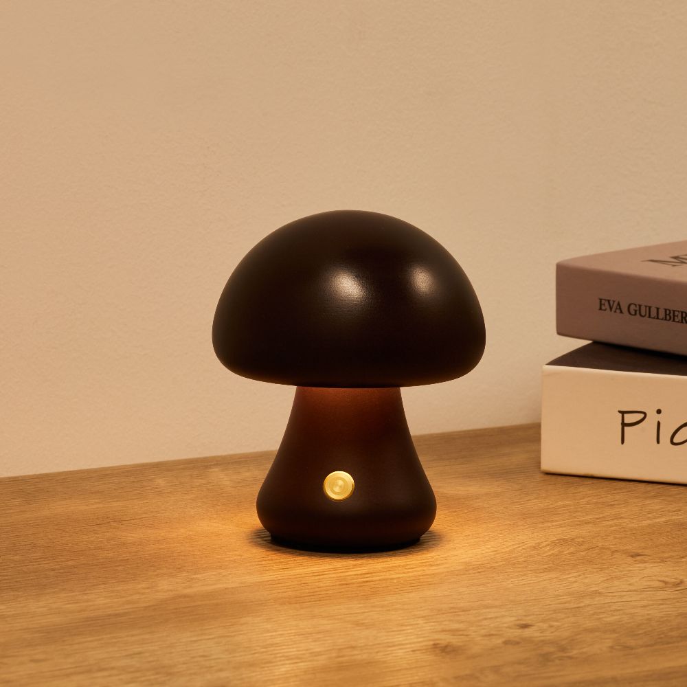 Table Light | Carved Wood Mushroom Design