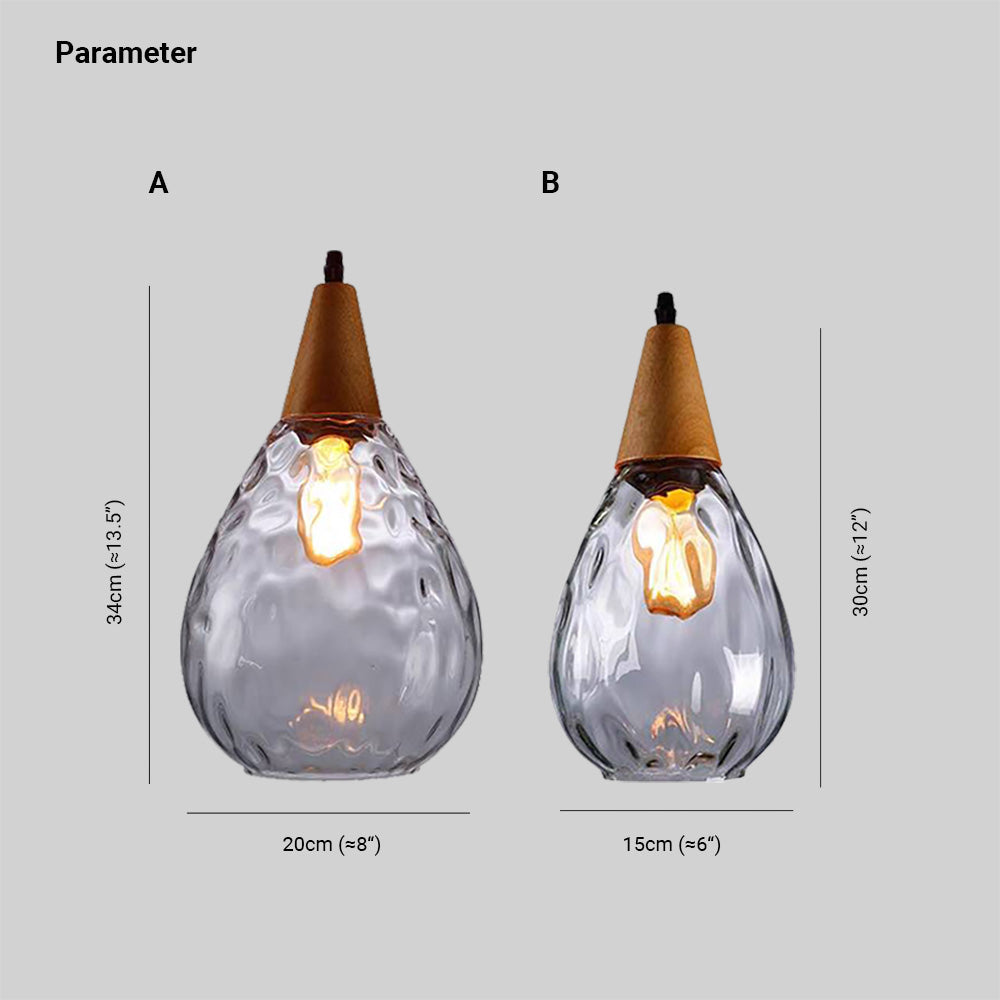 Pendant Light | Wood Cap Glass Teardrop Design