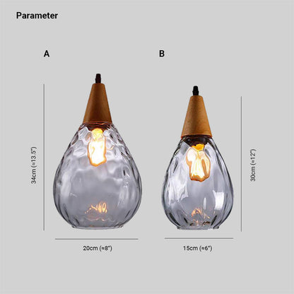 Pendant Light | Wood Cap Glass Teardrop Design