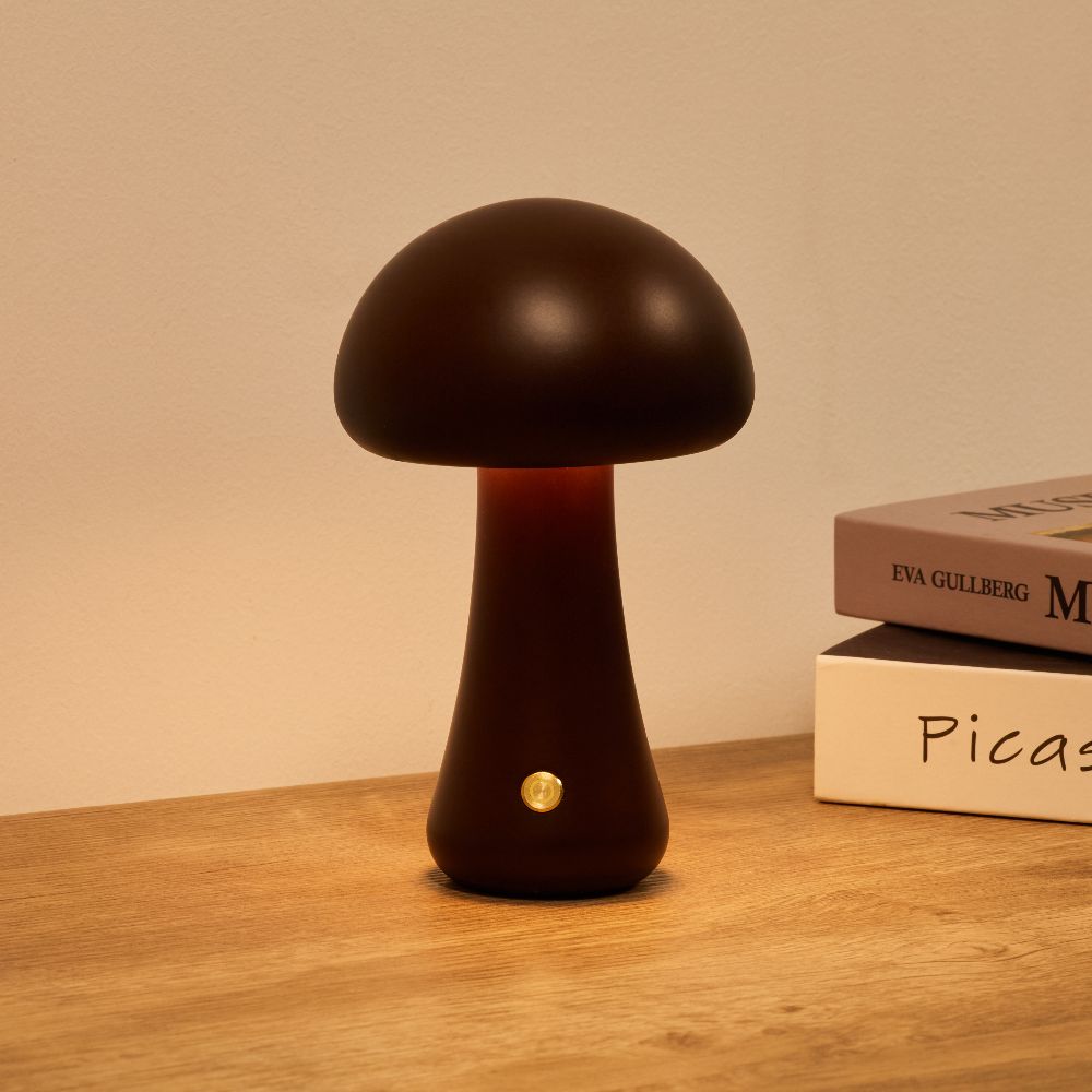 Table Light | Carved Wood Mushroom Design
