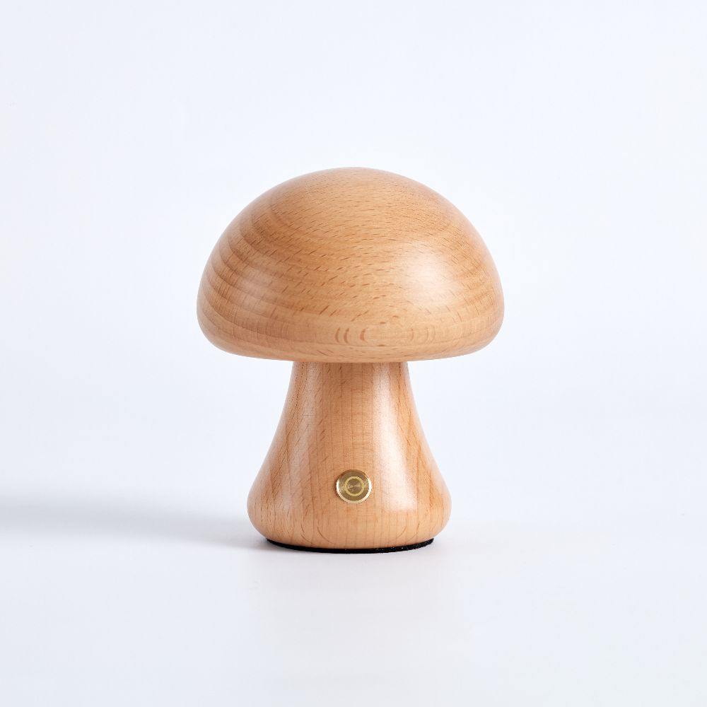 Table Light | Carved Wood Mushroom Design