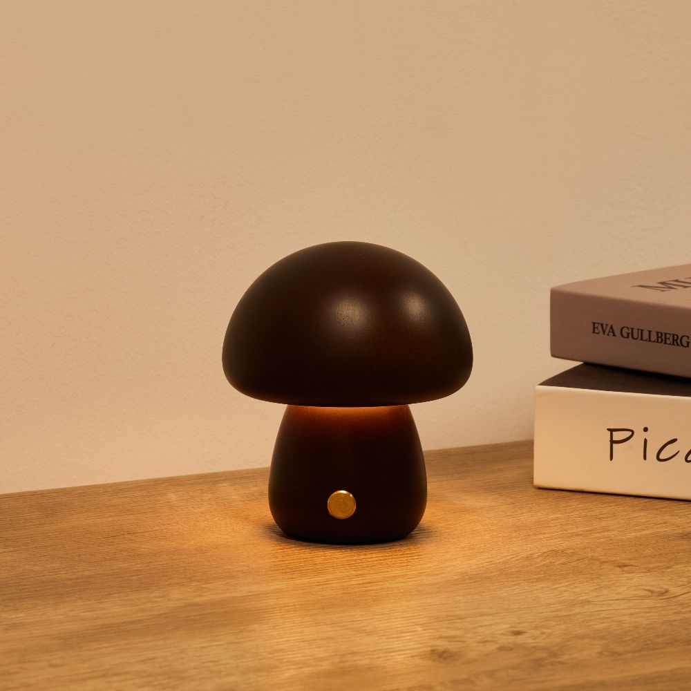 Table Light | Carved Wood Mushroom Design