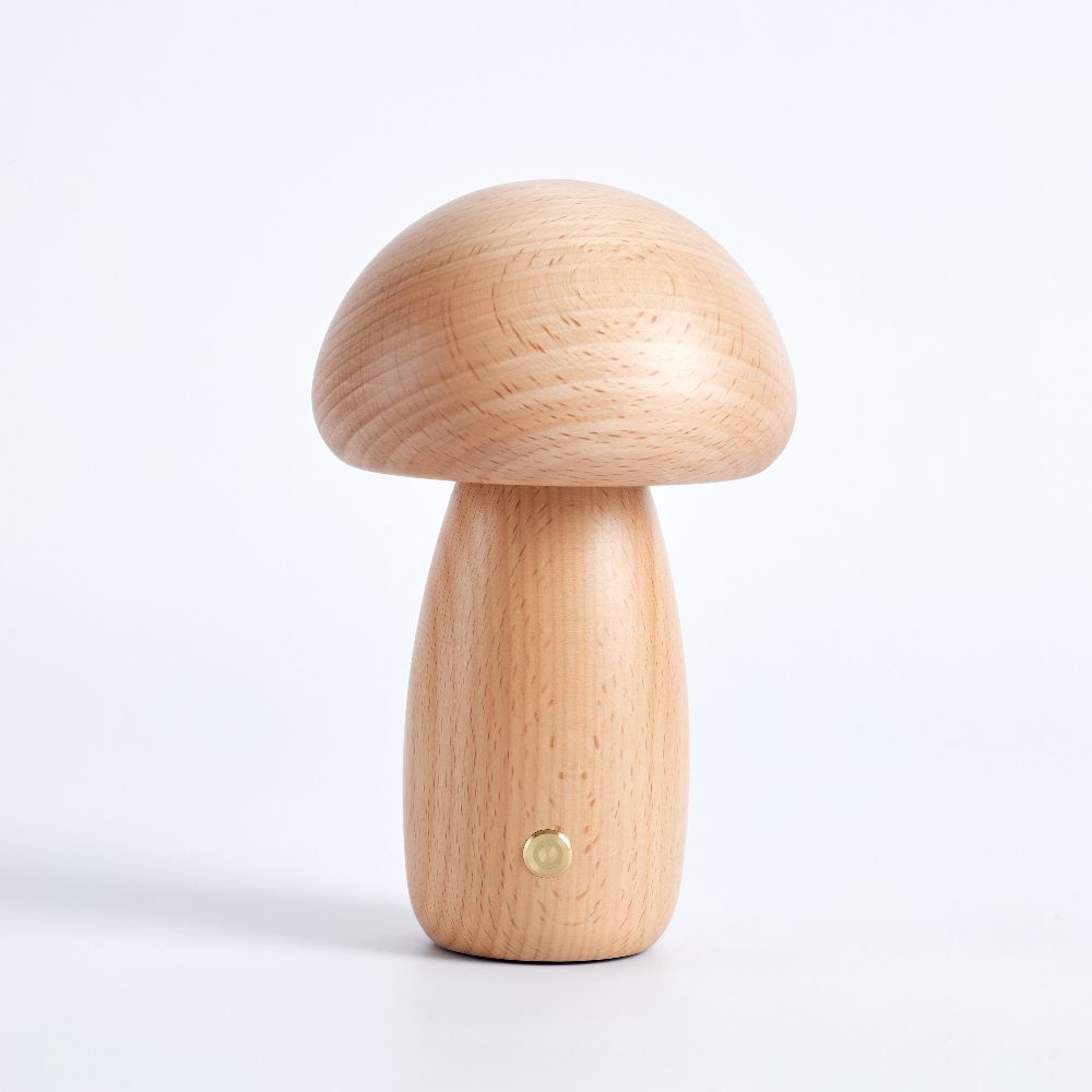 Table Light | Carved Wood Mushroom Design
